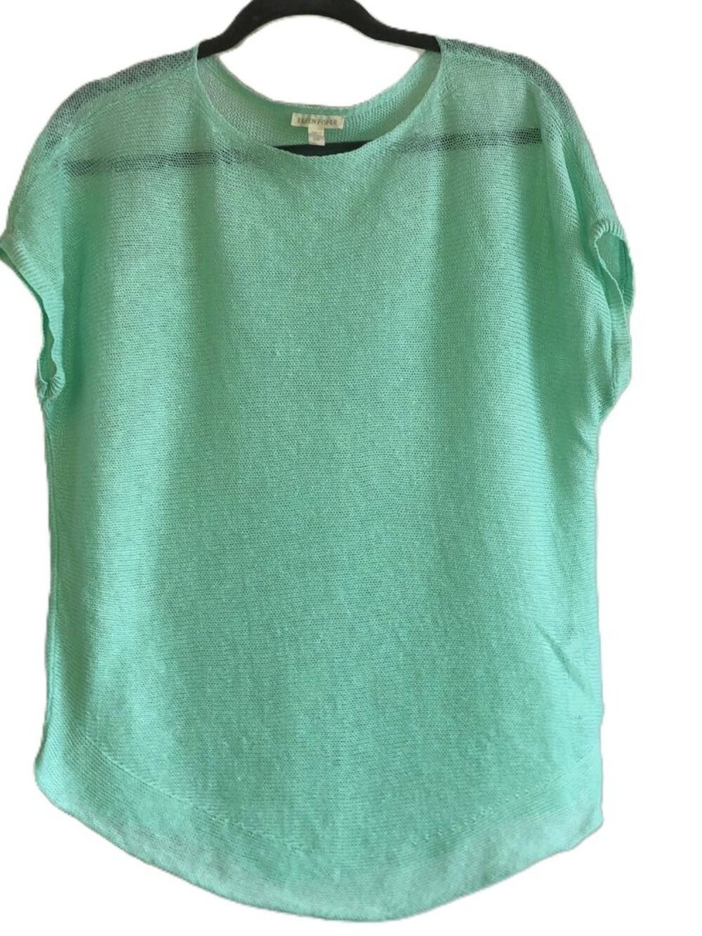 Eileen Fisher Peppermint Green Top Semi Sheer 100% Organic Linen Size S Pullover